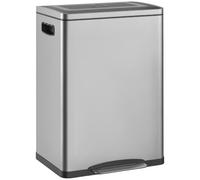 HOMCOM Cubo de basura cocina 2 x 20L, plata | Pedal, tapa de cierre suave, cubos interiores extraíbles, antihuelas, cocina