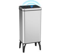 HOMCOM Cubo de Basura Cocina Automático 50 L, Papelera de Cocina de Acero Inoxidable con Sensor Infrarrojo, Cierre Suave, Patas Silver