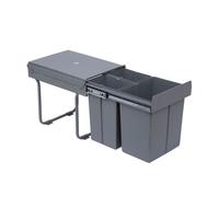 HomCom Papelera de cocina extraíble 3 contenedores 1x20L+2x10L Gris 48x34,2x41,8 cm