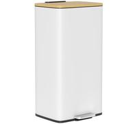 HOMCOM Cubo de Basura Cocina con Pedal, 20L, Tapa de Bambú de Cierre Suave, Papelera de Cocina con Cubo Interior Extraíble White and Natural