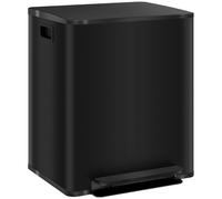 HOMCOM Cubo de basura con 2x25L compartimentos Tapa de cierre suave Resistente a huellas dactilares Acero inoxidable Negro Aosom España