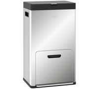 HOMCOM Cubo de Basura de Cocina 3 Compartimentos 2x18L+20 L (56 L) de Acero Inoxidable con Ruedas Tapa de Cierre Suave Plata