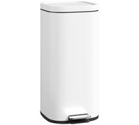 HOMCOM Cubo de Basura de Cocina 30 L con Pedal y Tapa de Cierre Suave Función para Mantenerla Abierta para Cocina y Hogar Blanco Aosom España