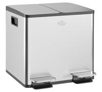 HOMCOM Cubo de Basura de Cocina con 2 Compartimentos 2x15L Papelera Cocina de Acero Inoxidable con Pedal Tapas de Cierre Suave y Cubo Extraíble para Reciclaje Residuos Restos de Comida Plata