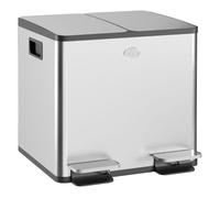 HOMCOM Cubo de Basura de Cocina con 2 Compartimentos 2x15L Papelera Cocina de Acero Inoxidable con Pedal Tapas de Cierre Suave y Cubo Extraíble para Reciclaje Residuos Restos de Comida Plata