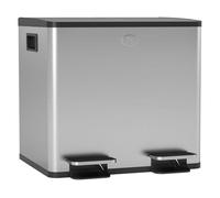 HOMCOM Cubo de Basura de Cocina con 2 Compartimentos 2x15L Papelera de Cocina de Acero Inoxidable con Pedales Tapas de Cierre Suave y Cubo Extraíble para Reciclaje Residuos Restos de Comida Plata