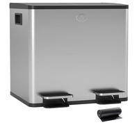 HOMCOM Cubo de Basura de Cocina con 2 Compartimentos 2x15L Papelera de Cocina de Acero Inoxidable con Pedales Tapas de Cierre Suave y Cubo Extraíble para Reciclaje Residuos Restos de Comida Plata
