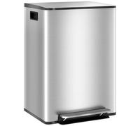 HOMCOM Cubo de Basura de Cocina con 2 Compartimentos 2x30L con Pedal Plata | Papelera Cocina, Acero Inoxidable, Tapas de Cierre Suave, Cubo Extraíble, para Reciclaje Residuos Restos de Comida