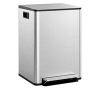 Homcom cubo de basura de cocina con 2 compartimentos 2x30l papelera de cocina de acero inoxidable con pedales tapas de cierre suave y cubo extraíble para reciclaje residuos restos de comida plata