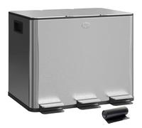 HOMCOM Cubo de Basura de Cocina con 3 Compartimentos 3x10L Papelera de Cocina de Acero Inoxidable con Pedales Tapas de Cierre Suave y Cubo Extraíble para Reciclaje Residuos Restos de Comida Plata