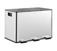 HOMCOM Cubo de Basura de Cocina con 3 Compartimentos 3x10L Papelera de Cocina de Acero Inoxidable con Pedales Tapas de Cierre Plata
