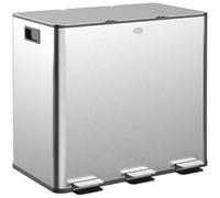 HOMCOM Cubo de Basura de Cocina con 3 Compartimentos 3x15L Papelera de Cocina de Acero Inoxidable con Pedales Tapas de Cierre Suave y Cubo Extraíble para Reciclaje Residuos Restos de Comida Plata