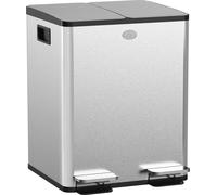 HOMCOM - Papelera de cocina doble, 2 x 20 L, cubo de pedal de acero inoxidable, 2 tapas de cierre suave, cubos interiores extraíbles y asas anti-huellas dactilares, 45,8 x 36 x 51,6 cm