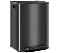 HOMCOM Cubo de cocina 2 compartimentos de 2 x 30L, acero inoxidable, tapa con cierre suave, 47,7x37,5x66,8cm, negro