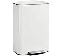 HOMCOM Cubo de cocina 50 litros con función de mantener la tapa abierta, tapa de cierre suave, pedal, blanco crema