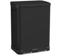 HOMCOM Cubo de Cocina de Doble Compartimento 2 x 30 L con Pedal en Acero Inoxidable Tapa con Cierre Suave Negro Aosom España