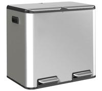 HOMCOM Cubo de Cocina Doble 2 x 20 L con Pedal, Acero Inoxidable, Plateado | Ideal para reciclaje, pedal de pie, 2 compartimentos, tapas suaves y apertura fija, cubos extraíbles, cocina u oficina
