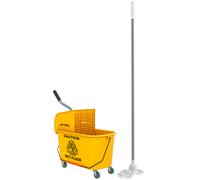 HOMCOM Cubo de Fregar con Escurridor Panel Separador y Ruedas Capacidad 20L para Limpieza Doméstica 45x26,5x70 cm Amarillo