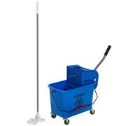 HOMCOM Cubo de Fregar con Escurridor Panel Separador y Ruedas Capacidad 20L para Limpieza Doméstica 45x26,5x70 cm Azul