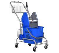 HOMCOM Cubo de Fregona Comercial con Escurridor de Presión Hacia Abajo Ruedas y Cestas de Almacenamiento Capacidad 26L 73x45x95cm Azul Aosom España