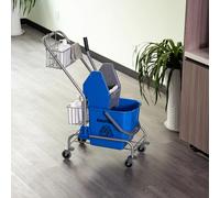 HomCom Cubo de fregona 26 L – Escurridor de presión hacia abajo, ruedas y cestas 73x45x95 cm Azul