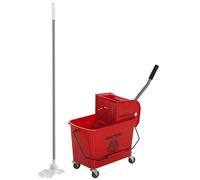 HOMCOM Cubo de Fregona con Ruedas Capacidad de 20 L Cubo de Fregar con Sistema de Escurridor Mopa y Asa de Transporte para Doméstico y Comercial Rojo