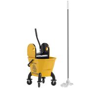 HOMCOM Cubo de Fregona con Ruedas, Escurridor Desmontable de Prensa hacia Abajo, Capacidad 26 L/27,5 qt, Cubo de Fregar Incluye Fregona y Asa, para Uso Comercial y Doméstico, Amarillo Yellow 45x31x90