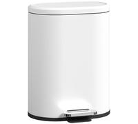HOMCOM Cubo de pedal 12L, blanco, 30x25.5x37.5cm | Cubo con tapa y pedal, cubo interior, cierre suave, para salón, oficina, metal