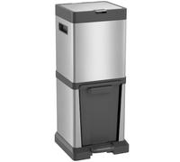 HOMCOM Cubo doble 20+14L tapa suave pedal plata | Reciclaje y residuos, acero inoxidable, cubo basculante, cubos interiores extraíbles con asas