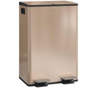 HOMCOM Cubo doble 2x28L acero inox., tapa cierre suave, dorado | Cubo doble para basura, cubos interiores extraíbles, resistente a huellas, para reciclaje y residuos