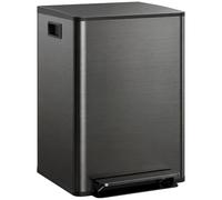 HOMCOM Cubo doble cocina 2x30L Acero inoxidable Doble pedal Negro | Cierre suave, cubos interiores extraíbles, asas, para reciclaje y residuos