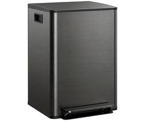 HOMCOM Cubo doble cocina 2x30L Acero inoxidable Doble pedal Negro | Cierre suave, cubos interiores extraíbles, asas, para reciclaje y residuos