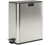HOMCOM Cubo doble tapa mariposa pedal plata | 2 x 28L, acero inoxidable, cubos interiores extraíbles, antihuelas, para reciclaje y residuos