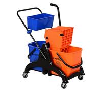 HOMCOM Cubo para Fregona Comercial Cubeta de Trapeador con Escurridor de Presión Abajo Capacidad de 26L con 4 Ruedas Silenciosas Doble Cubetas Separadas 78x45x95 cm Naranja y Azul