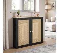 HOMCOM Cubre Radiadores con 2 Puertas de Ratán 78x19x75 cm Negro | Cubreradiador, Cubierta para Radiador, para Salón, Dormitorio