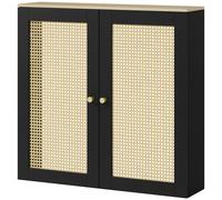 HOMCOM Cubre Radiadores con 2 Puertas de Ratán Cubreradiador Cubierta para Radiador para Salón Dormitorio 78x19x75 cm Negro