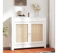 HOMCOM Cubre Radiadores con Puerta Abatible y Ratán 111x19x95,5 cm Blanco