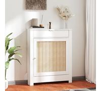 HomCom Cubre radiador MDF diseño bohemio con puerta abatible y ratán 78x19x95,5 cm Blanco