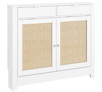HOMCOM Cubre Radiadores con Puerta Abatible y Ratán 111x19x95,5 cm Blanco