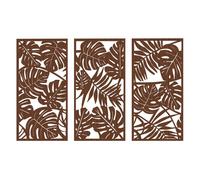 Homcom decoración de pared de madera 3d, 3 piezas, 40x80 cm, adornos de pared con patrón de hojas tropicales, arte moderno para salón, dormitorio, pasillo, nogal