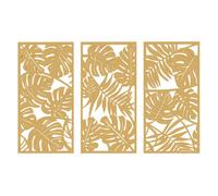 HOMCOM Decoración de Pared de Madera 3D, 3 Piezas, 40x80 cm, Adornos de Pared con Patrón de Hojas Tropicales, Arte Moderno para Salón, Dormitorio, Pasillo, Madera Natural
