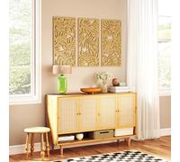 Homcom decoración de pared de madera 3d, 3 piezas, 40x80 cm, adornos de pared con patrón de hojas tropicales, arte moderno para salón, dormitorio, pasillo, madera natural