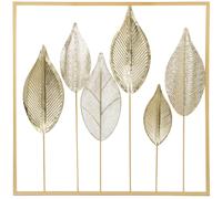HOMCOM decoración de pared de metal moderna, escultura de pared de metal con hoja única, decoración colgante para sala de estar, escritorio, dormitorio, 70x70 cm, Dorado