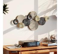 HOMCOM - Decoración de pared de metal moderno, diseño único de varios discos, colgante decoración para sala de estar, dormitorio, oficina, 100 x 50 cm, color caqui y negro