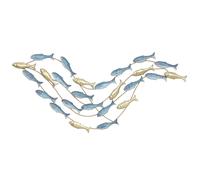 HOMCOM Decoración de pared moderna de metal, escultura de pared de metal con un patrón único de peces, para colgar en la sala de estar, dormitorio, escritorio, 100x50 cm, azul claro