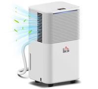 HOMCOM Deshumidificador 10L/día, Depósito 2L, Silencioso, Deshumidificador Eléctrico con 3 Modos, Pantalla LED, Temporizado 24 H, Bloqueo Infantil y Drenaje Continuo, hasta 8-12㎡, Blanco