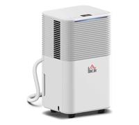 HOMCOM Deshumidificador 10L/día, Depósito 2L, Silencioso, Deshumidificador Eléctrico con 3 Modos, Pantalla LED, Temporizado 24 H, Bloqueo Infantil y Drenaje Continuo, hasta 8-12㎡, Blanco