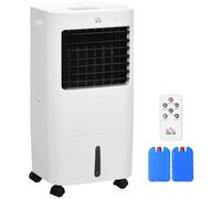 HOMCOM Enfriador de Aire Portátil 15L Climatizador Evaporativo Bajo Consumo 65W Humidificador Ventilador con Pantalla LED Control Remoto Temporizador Oscilación 3 Velocidades 32x37x74 cm Blanco