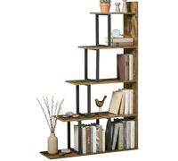 HOMCOM Escalera librería Estilo Industrial Separador de ambientes con 5 estantes 102 x 30 x 160 cm en marrón rústico