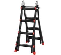 HOMCOM Escalera Telescópica de Aluminio 4 m Escalera Extensible Plegable con 8 Peldaños Ajustables y 2 Formas Escalera Multiusos Carga 150 kg Negro y Rojo Black and red 401x49.3x11cm